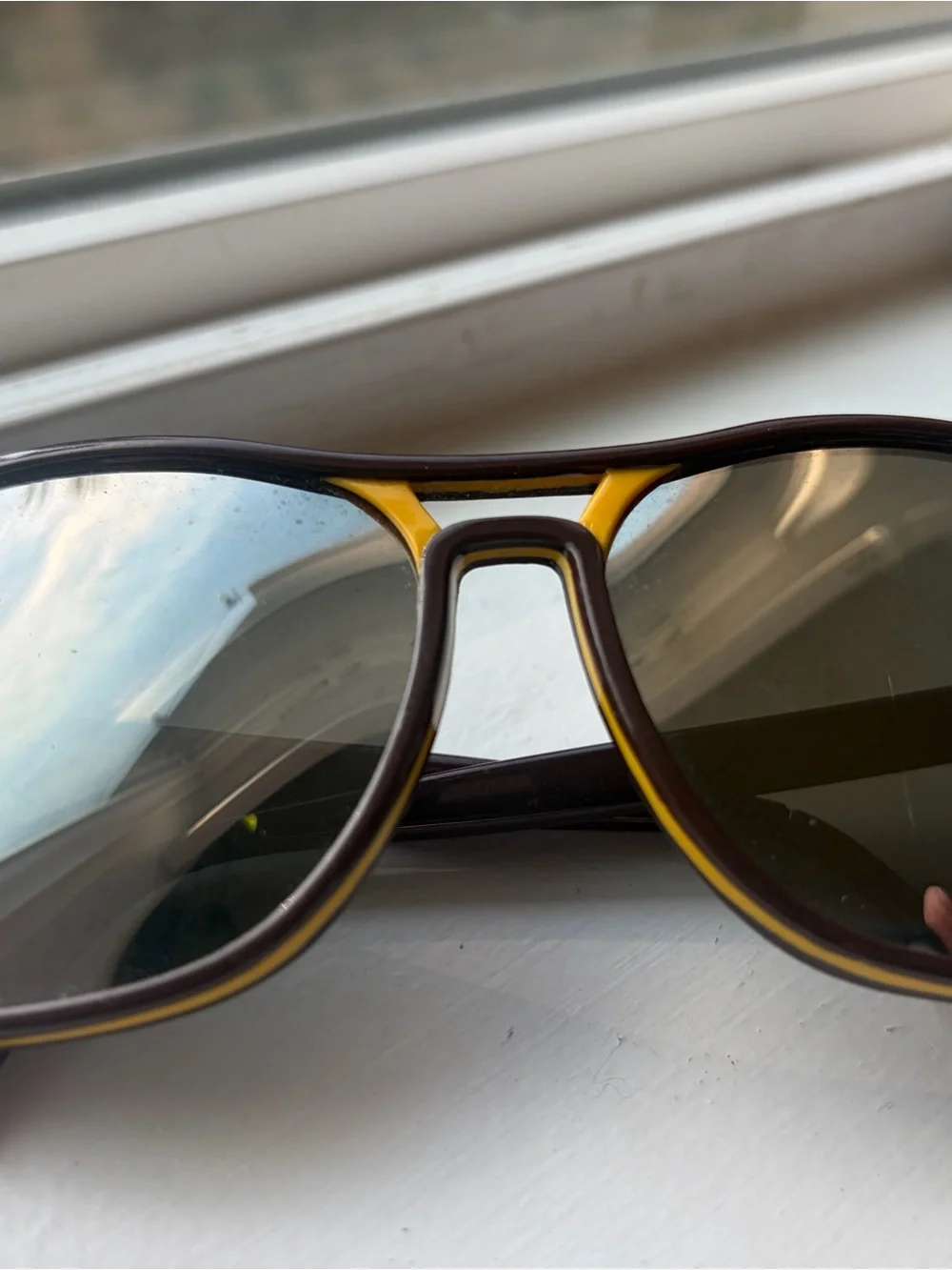 Vintage 70s 80s Japan Oversized Mirrored Aviator Sunglasses Brown Mustard